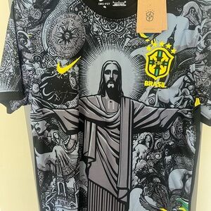 Nike Men’s Black & Gray Graphic Brazil Dri-FIT Jersey with Yellow Accents